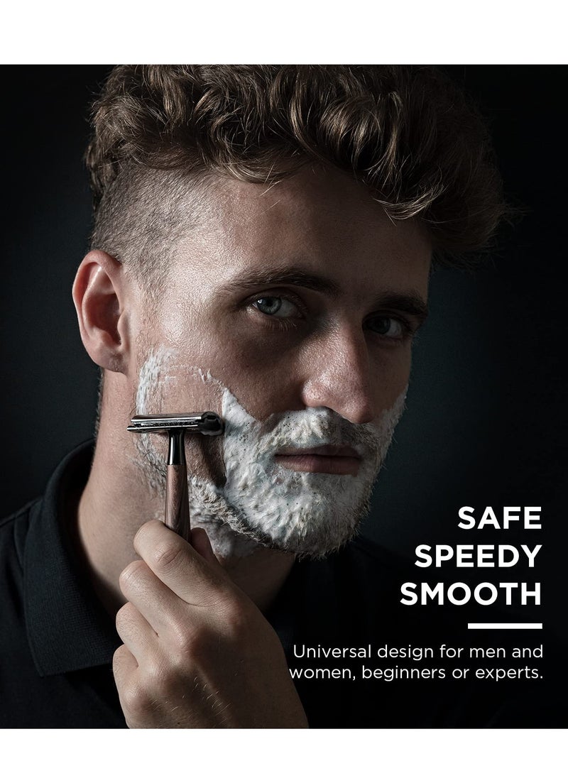 GUTCHE Double Edge Safety Razor, Faux Wood Zinc Alloy Handle Razor with 5 Swiss Stainless Steel Blades, Heavy Duty Eco-Friendly Razor for Shaving, Gift Packed Visit the SINAHET Store  - Image 2