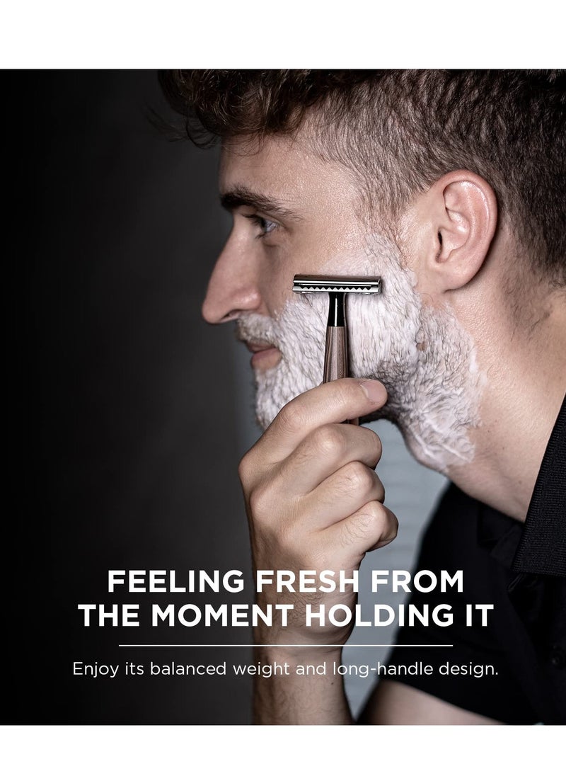 GUTCHE Double Edge Safety Razor, Faux Wood Zinc Alloy Handle Razor with 5 Swiss Stainless Steel Blades, Heavy Duty Eco-Friendly Razor for Shaving, Gift Packed Visit the SINAHET Store  - Image 5