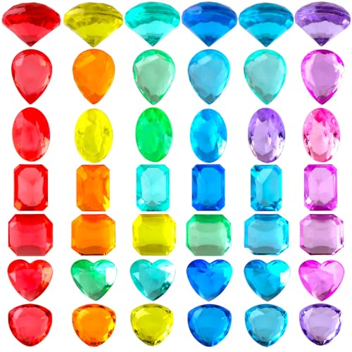 Niceup 200pcs Kids Gemstones Toys for Pirate Treasure Princess Party Favor Pool Diving Gems Vase Filler Plastic Acrylic Fake Jewels Decors with Heart Diamond Drop Oval Rectangle Square Triangle - Image 1