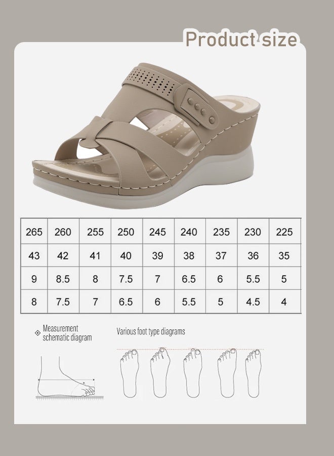 صندل كعب إسفين من جلد طري بنعل مطاطي: صندل منصة كاجوال سليب أون مريح للمشي الداخلي والخارجي - اختيار الموضة العملي للصيف - Image 3