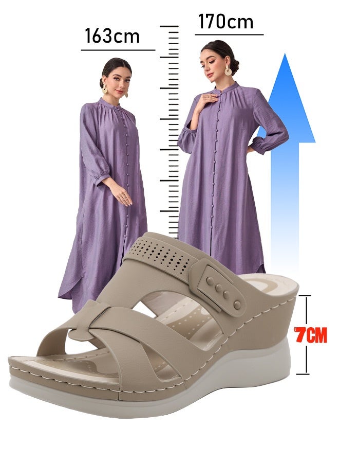 صندل كعب إسفين من جلد طري بنعل مطاطي: صندل منصة كاجوال سليب أون مريح للمشي الداخلي والخارجي - اختيار الموضة العملي للصيف - Image 5