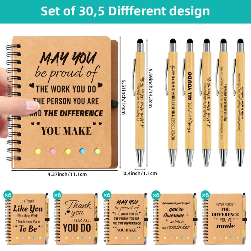 Tarevaniwa 60 Pcs/30 Sets Employee Appreciation Gifts Bulk - Inspirational Spiral Notebooks with Motivational Pens, Thank You Gifts, Valentines Gift for Staff, Coworkers,Teacher, Team, Nurse, Office & School - Image 2