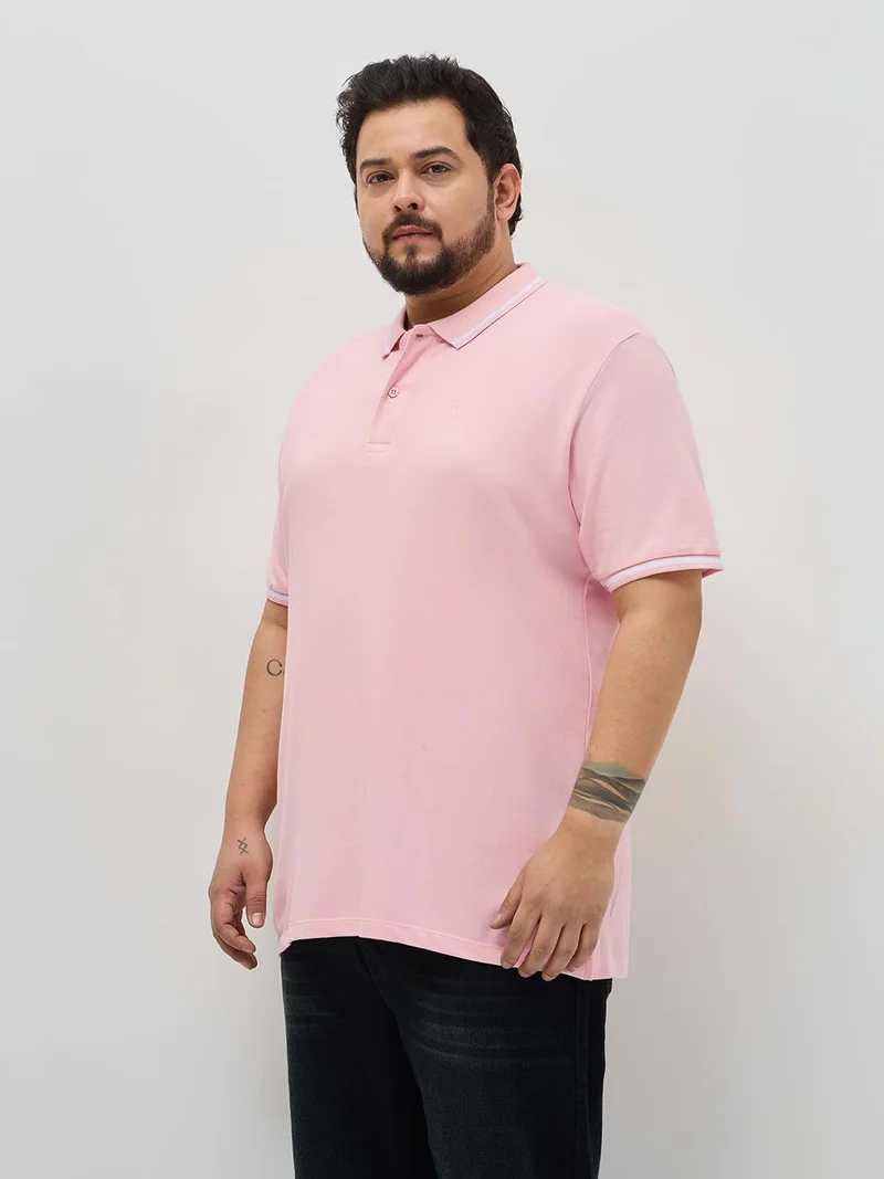 Urbano Fashion  Urbano Plus Men's Dusty Pink Solid Regular Fit Half Sleeve Cotton Polo T-Shirt  | Best Price UAE