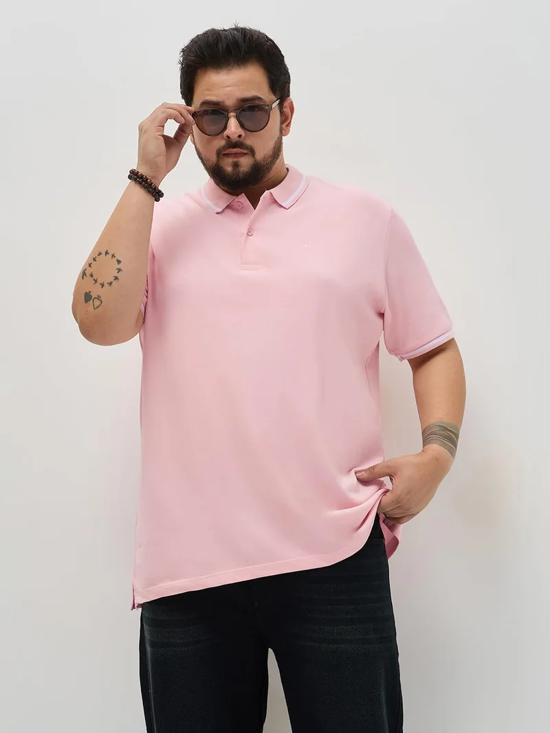 Urbano Plus Men's Dusty Pink Solid Regular Fit Half Sleeve Cotton Polo T-Shirt