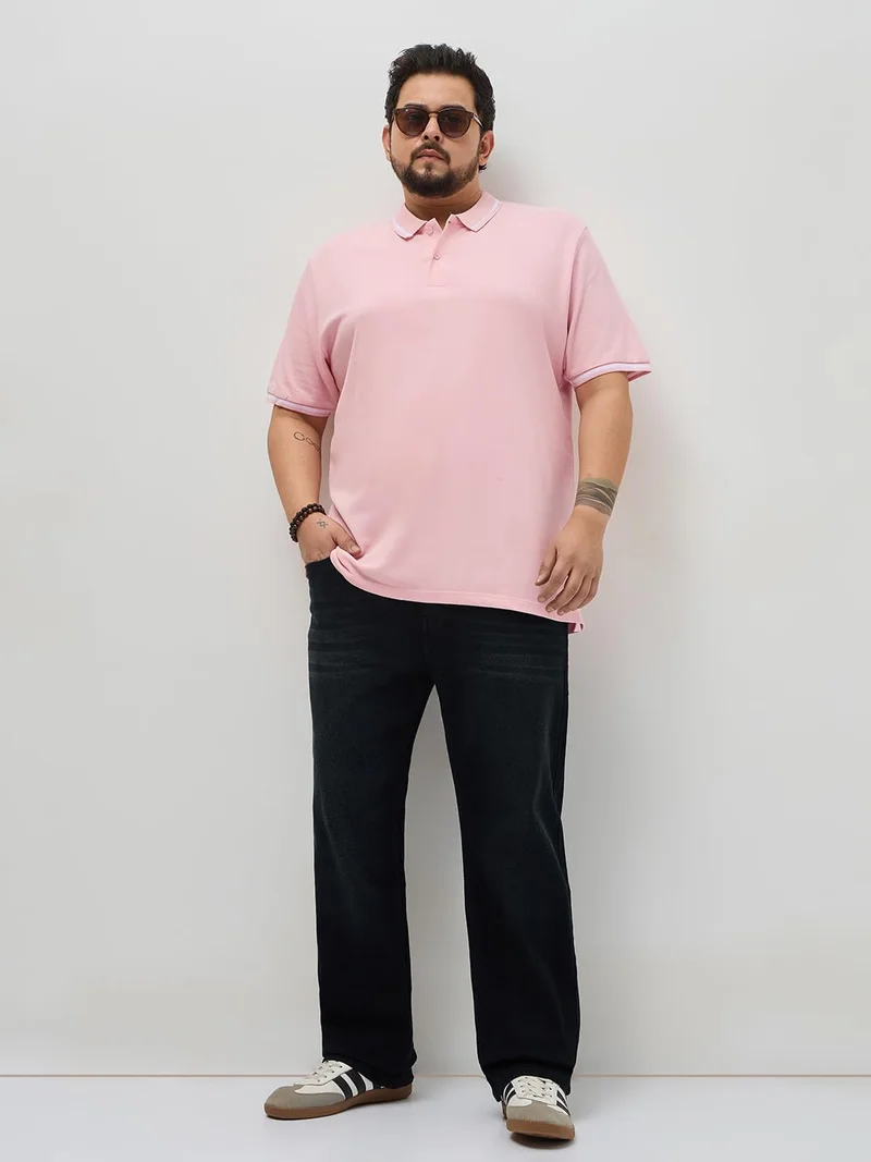 Urbano Fashion  Urbano Plus Men's Dusty Pink Solid Regular Fit Half Sleeve Cotton Polo T-Shirt  | Best Price UAE