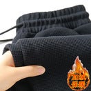 Thick Fleece-Lined Waffle Knit Trousers for Men Black "fleece-lined k211 cool c] 