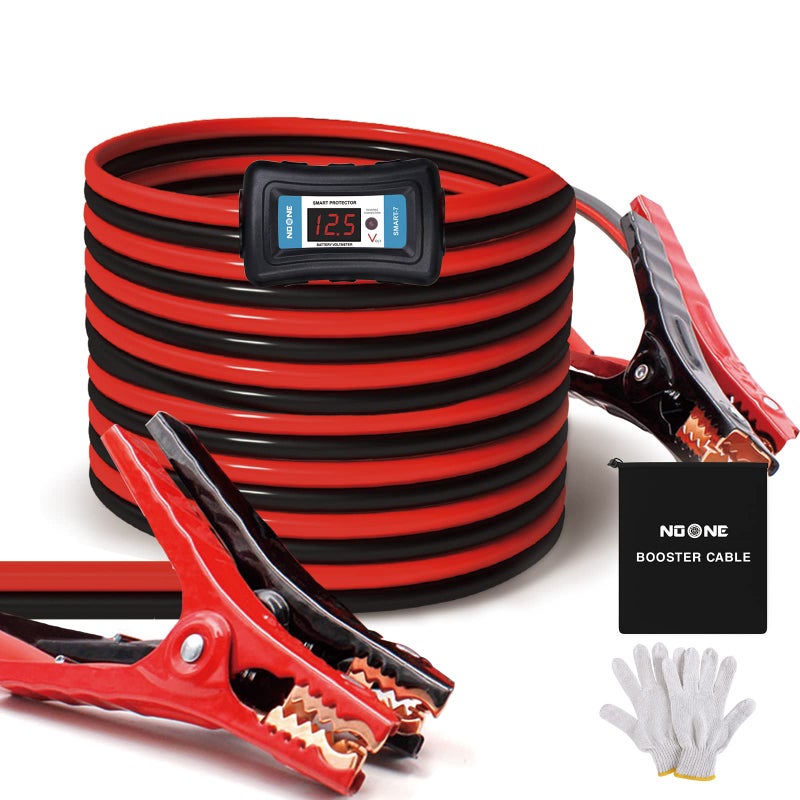 NOONE 2 Gauge Jumper Cable Heavy Duty Car Battery Clamps for Jump Starting Dead or Weak Batteries Booster Cables with S7 Reverse Polarity Protection and Carry 2 Gauge 20 Feet