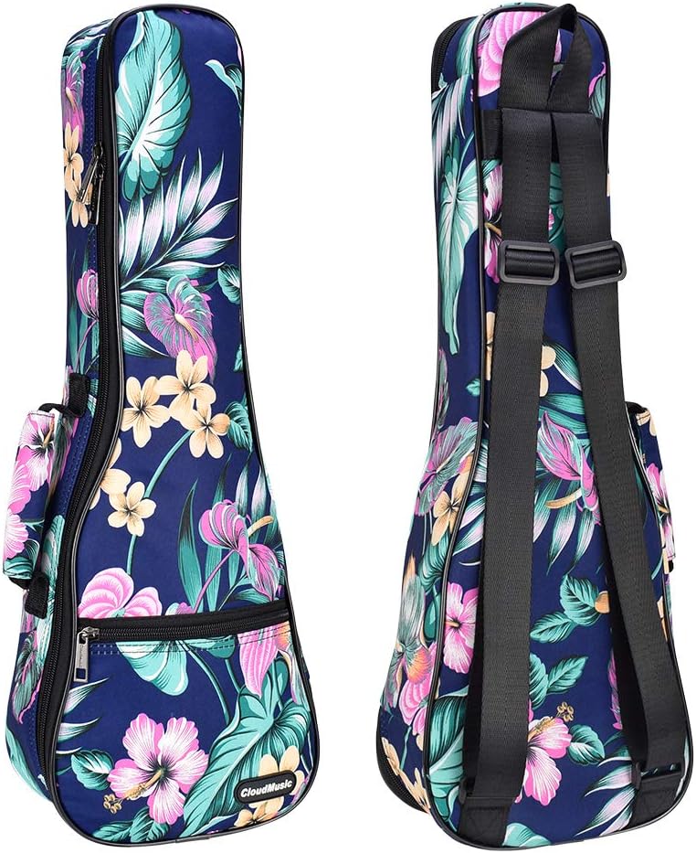 CLOUDMUSIC Ukulele Case Gig Bag Padded Backpack For Soprano 21" Inch(soprano,Hawaii Hibiscus In Dark Blue) - Image 1