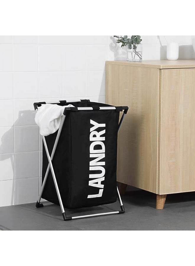 Laundry Loops Foldable Laundry Basket with Sturdy Metal Frame – 58×38×38 cm, Black - Image 1