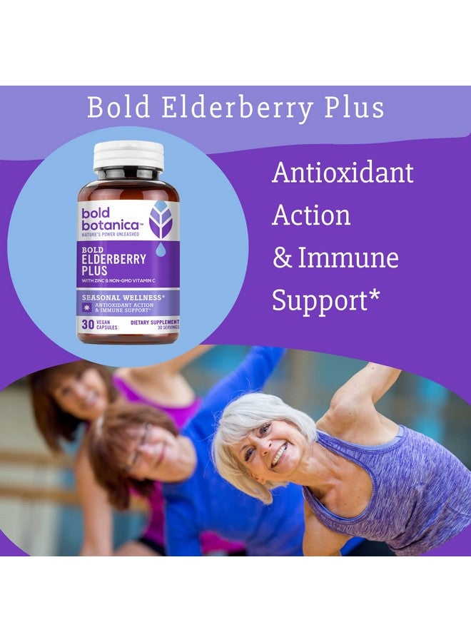 Bold Botanica Bold Elderberry Plus 65X Concentrated Black Elderberry Extract With Zinc & Vitamin C For Daily Immune Support & Seasonal Wellness Non Gmo 30 Vegan Capsules (1) - Image 5