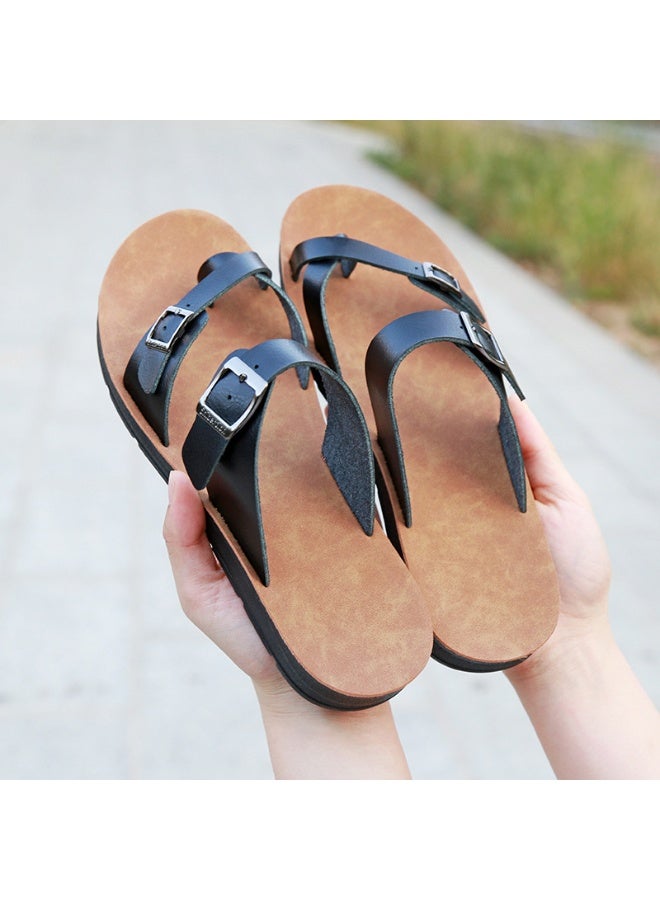 NIBEMINENT Women's Shoes Cork Slippers Women's Summer Wear Fashion Slip Toe Women's Sandals Lovers Soft Bottom Flip Flop  - Image 2