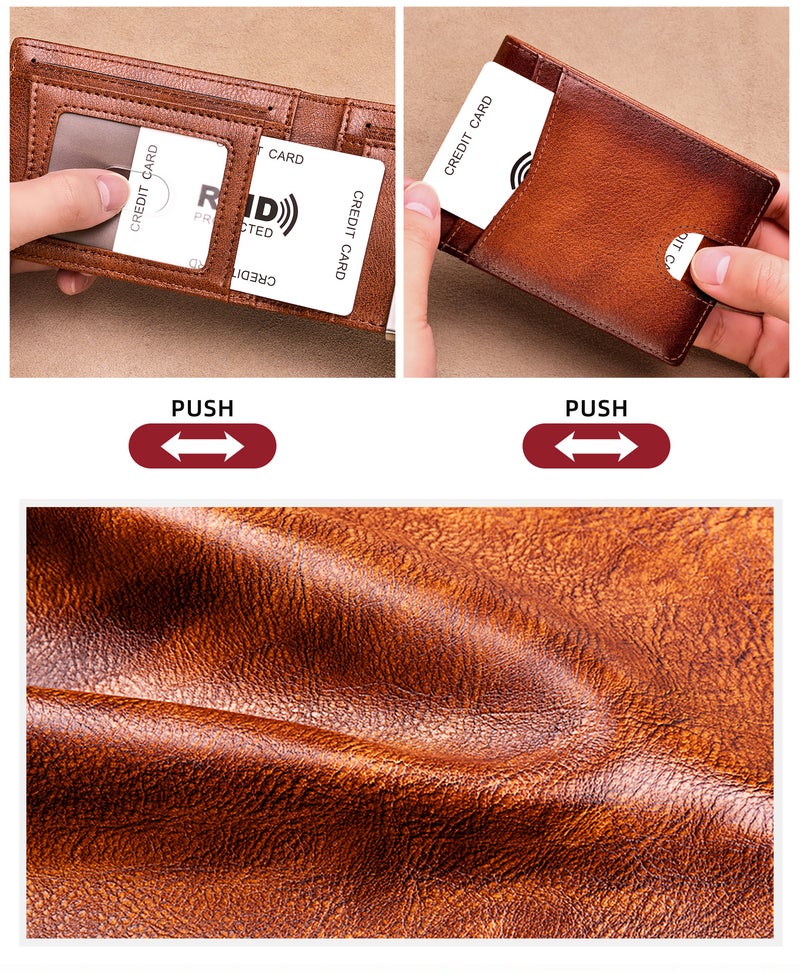 Banyanu Genuine Leather Wallet for Men with RFID Protection, Multi-Credit Card Holder, 2-Fold Design - Black, Yellow Brown, Blue Gray, Coffee - Image 3