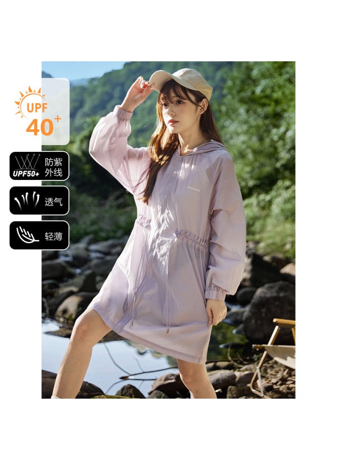 TonLion Women's Sun Protection Jacket Summer Hooded With Chest Print Long Sleeve Solid Color Waist Drawstring Long Trendy Coat - Image 2