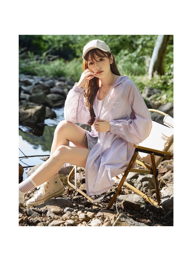 TonLion Women's Sun Protection Jacket Summer Hooded With Chest Print Long Sleeve Solid Color Waist Drawstring Long Trendy Coat - Image 4