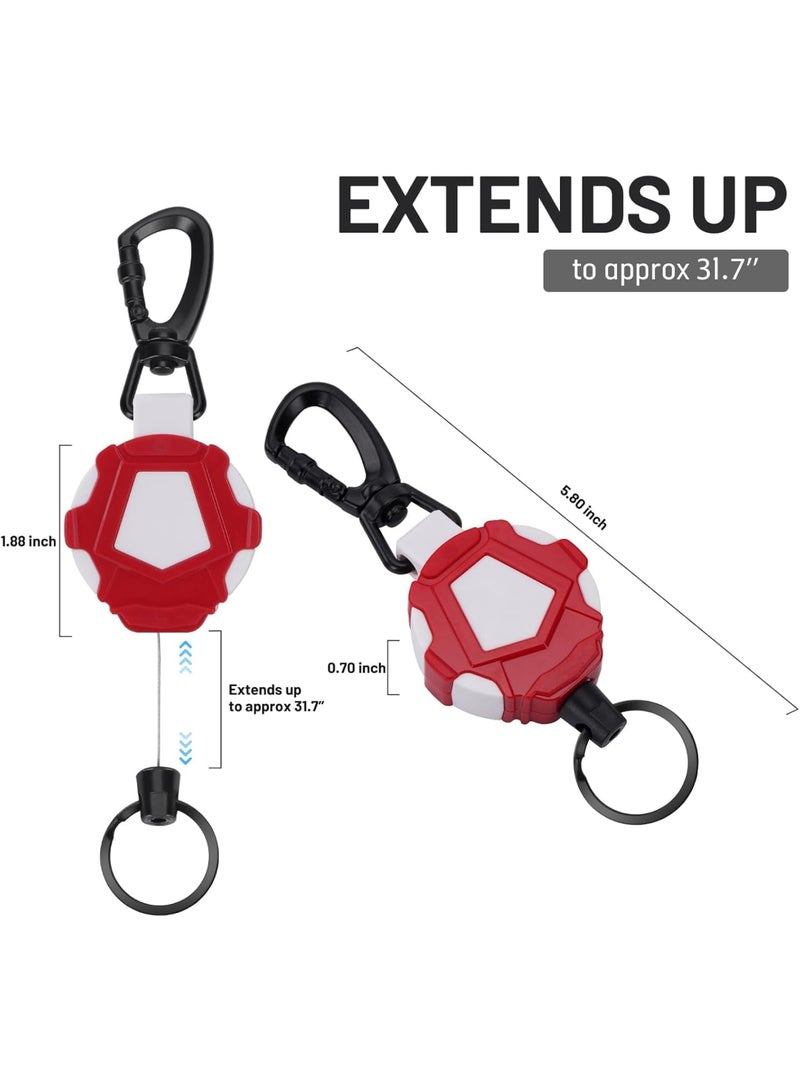 SOLARAE Heavy Duty Retractable Keychain with Metal Badge Holder & Steel Wire Rope - Ideal for ID Badges (White & Red) - Image 4