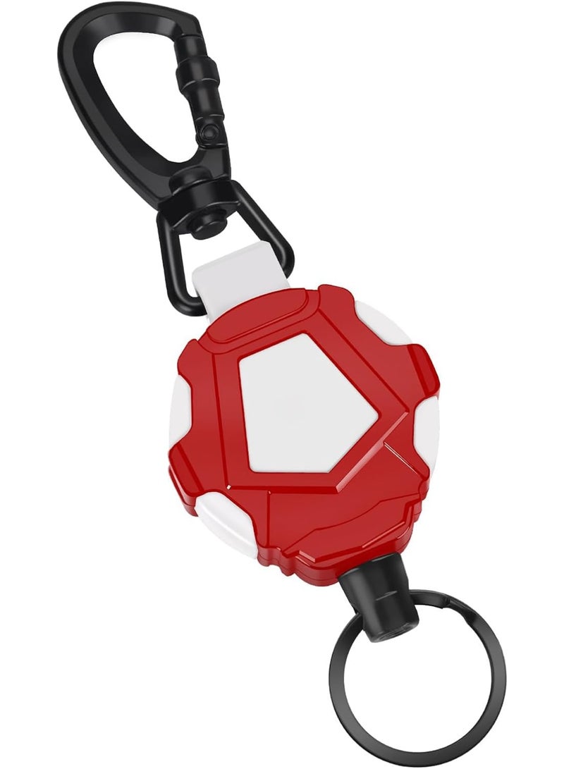 SOLARAE Heavy Duty Retractable Keychain with Metal Badge Holder & Steel Wire Rope - Ideal for ID Badges (White & Red) - Image 1