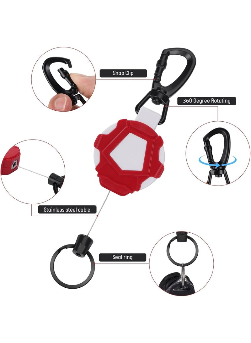 SOLARAE Heavy Duty Retractable Keychain with Metal Badge Holder & Steel Wire Rope - Ideal for ID Badges (White & Red) - Image 3