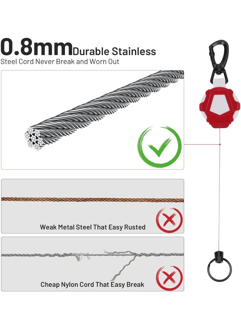 SOLARAE Heavy Duty Retractable Keychain with Metal Badge Holder & Steel Wire Rope - Ideal for ID Badges (White & Red) - Image 5
