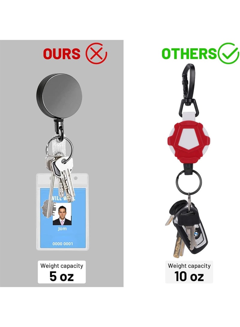 SOLARAE Heavy Duty Retractable Keychain with Metal Badge Holder & Steel Wire Rope - Ideal for ID Badges (White & Red) - Image 2