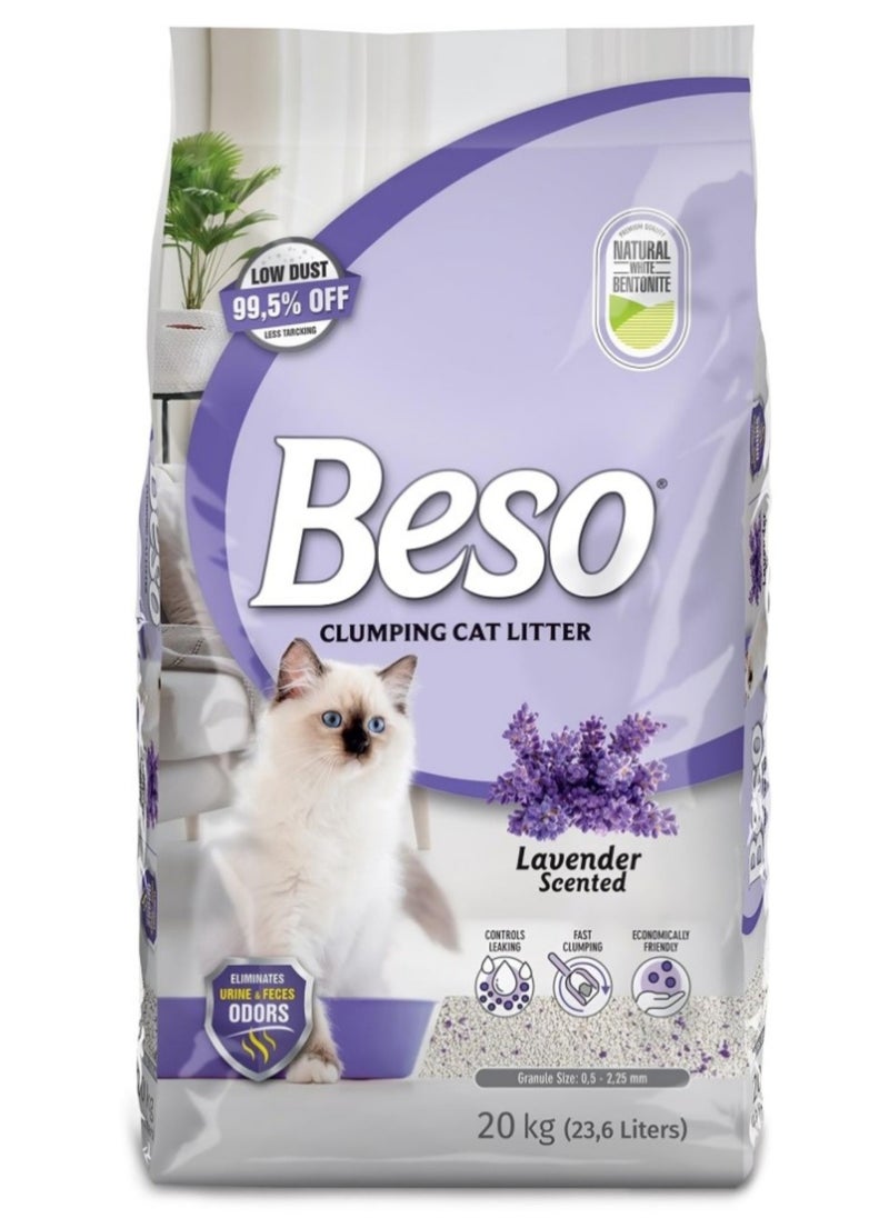 Beso High performance Absorption And Clumping Cat Litter With Lavender Scent   20KG (23,6L) 