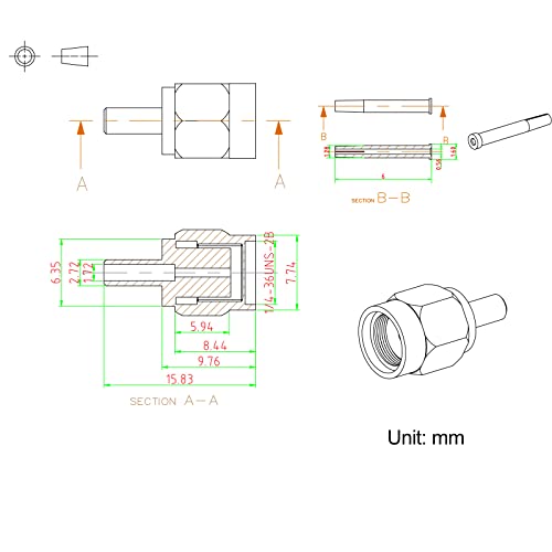 Eightwood 10pcs RP-SMA Male RF Crimp Connector 50ohms Gold-Plated for RG316 RG174 Cable - Image 4