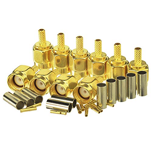Eightwood 10pcs RP-SMA Male RF Crimp Connector 50ohms Gold-Plated for RG316 RG174 Cable - Image 1