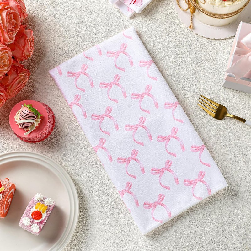 Macarrie 4 Pcs Pink Bow Coquette Kitchen Towels Trendy Cute Pink Hand Towels Coquette Bow Gifts Preppy Microfiber Kitchen supplies for Hostess Housewarming 18 x 26 in - Image 4