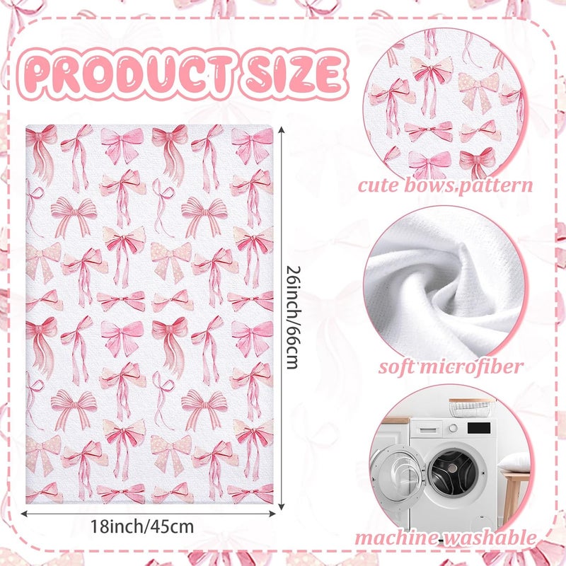 Macarrie 4 Pcs Pink Bow Coquette Kitchen Towels Trendy Cute Pink Hand Towels Coquette Bow Gifts Preppy Microfiber Kitchen supplies for Hostess Housewarming 18 x 26 in - Image 2
