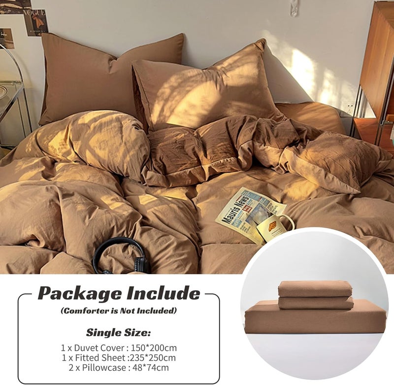UCHUANG 4 Piece King Size Washed Cotton Duvet Cover Set in Brown Coffee With Milk - Image 5