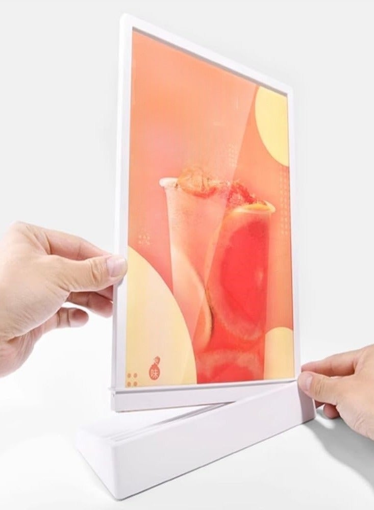 Eckek   LED Sign Holder Clear Sign Holder with LED Light Box, Table Menu Display Stand with Color Lights LED Menu Board A4