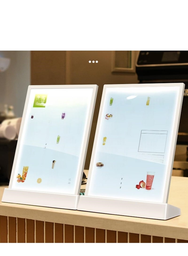 Eckek   LED Sign Holder Clear Sign Holder with LED Light Box, Table Menu Display Stand with Color Lights LED Menu Board A4