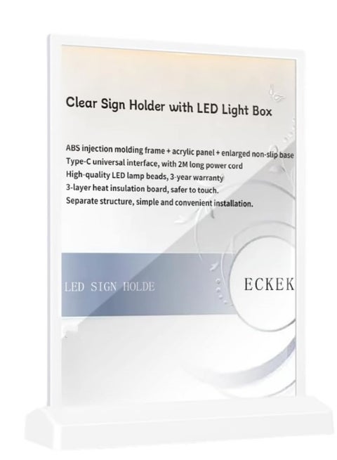 Eckek   LED Sign Holder Clear Sign Holder with LED Light Box, Table Menu Display Stand with Color Lights LED Menu Board A4