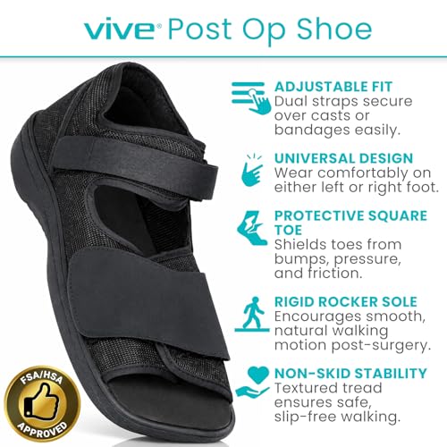 Vive Post Op Shoe Lightweight Medical Walking Boot with Adjustable Strap Orthopedic Recovery Cast Shoe for Post Surgery Fractured Foot Injured Toes Stress Fracture Sprains Left or Right Foot - Image 5