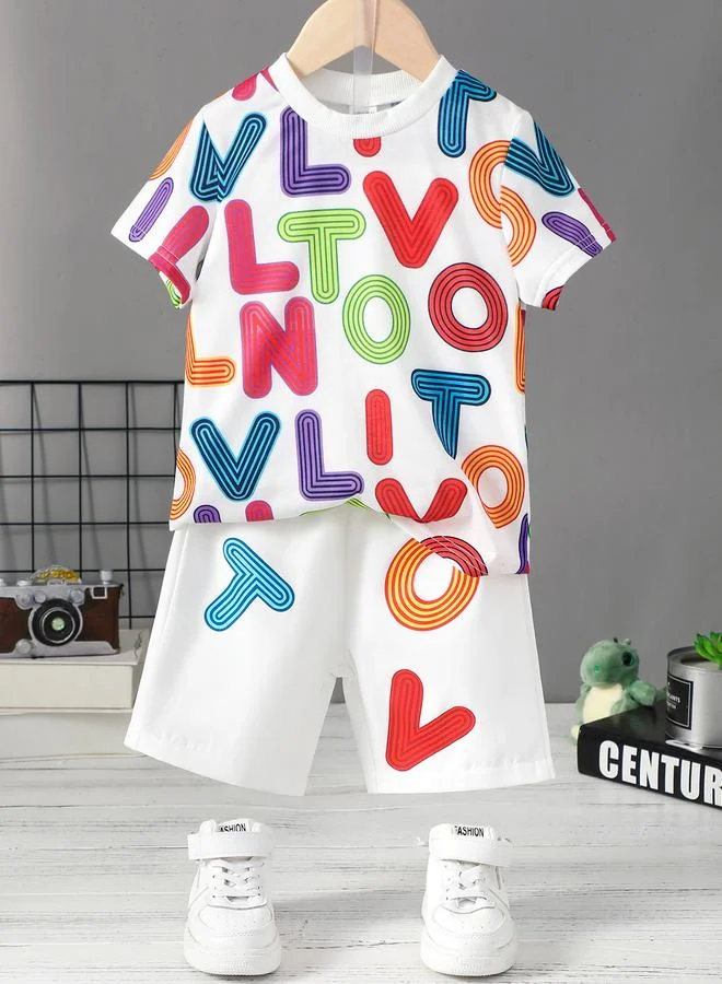 Take Two Boys Colorful Letter Print T-Shirt and Shorts Set
