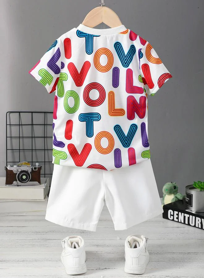 Take Two Boys Colorful Letter Print T-Shirt and Shorts Set