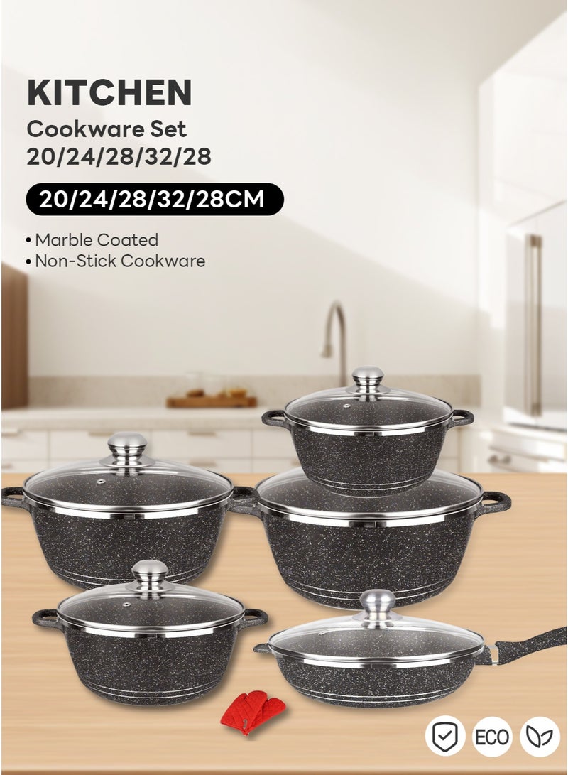 DESSINI Granite Cookware Sets 10-Piece With Glass Lids, Non Stick Pots And Pans Set, Cooking Set Suitable For Induction Cooker, Gas Cooker And Other Multi-Stove - Image 1