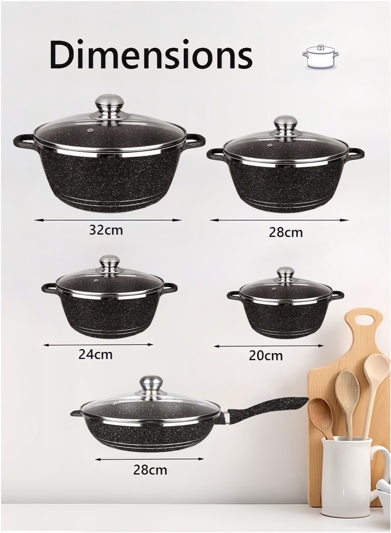 DESSINI Granite Cookware Sets 10-Piece With Glass Lids, Non Stick Pots And Pans Set, Cooking Set Suitable For Induction Cooker, Gas Cooker And Other Multi-Stove - Image 2