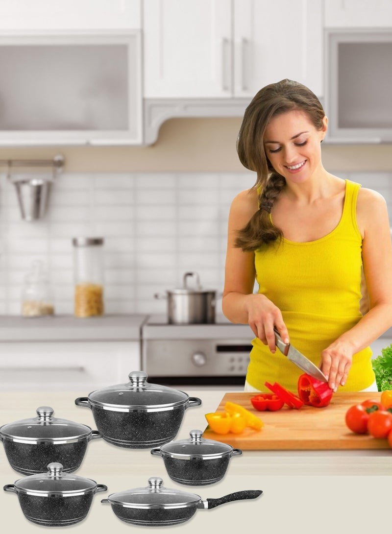 DESSINI Granite Cookware Sets 10-Piece With Glass Lids, Non Stick Pots And Pans Set, Cooking Set Suitable For Induction Cooker, Gas Cooker And Other Multi-Stove - Image 3