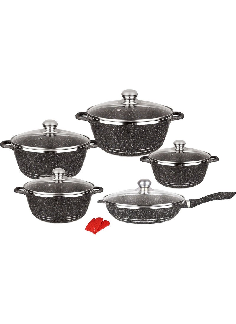 DESSINI - Granite Cookware Sets 10-Piece With Glass Lids, Non Stick Pots And Pans Set, Cooking Set Suitable For Induction Cooker, Gas Cooker And Other Multi-Stove - Image 1
