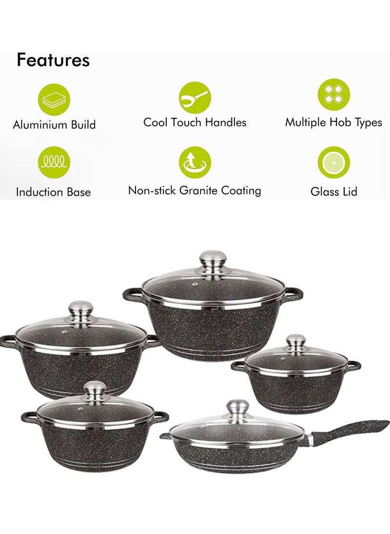 DESSINI - Granite Cookware Sets 10-Piece With Glass Lids, Non Stick Pots And Pans Set, Cooking Set Suitable For Induction Cooker, Gas Cooker And Other Multi-Stove - Image 1