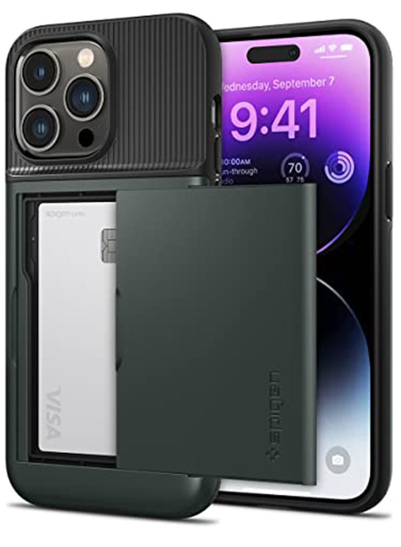 Spigen Slim Armor CS iPhone 14 Pro Max Case Cover with Card Holder Slot - Abyss Green