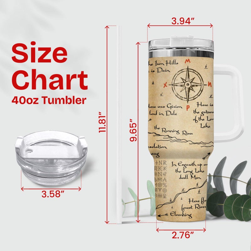 34HD Dragon Mountain Fantasy Tumbler 40oz with Handle Lid and Straw, Vintage Map Lonely Peak Red Dragons Insulated Travel Coffee Mug - Birthday and Spicy Bookish for Men & Women - Image 2