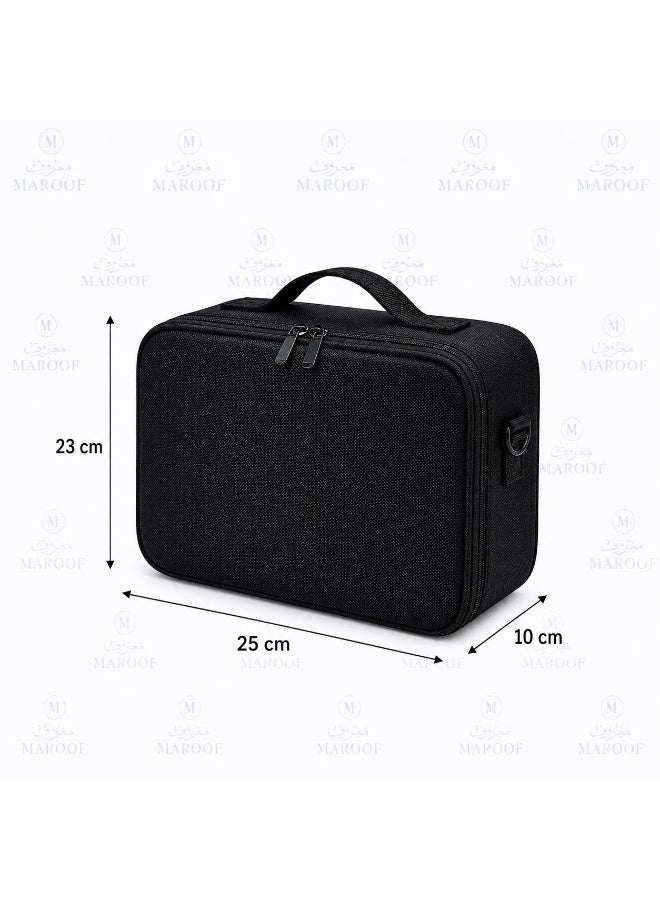 Makeup Bag Empty Vanity Bag – Portable Cosmetic Organizer with Adjustable Slots, Black, Size 25 XS - Image 1