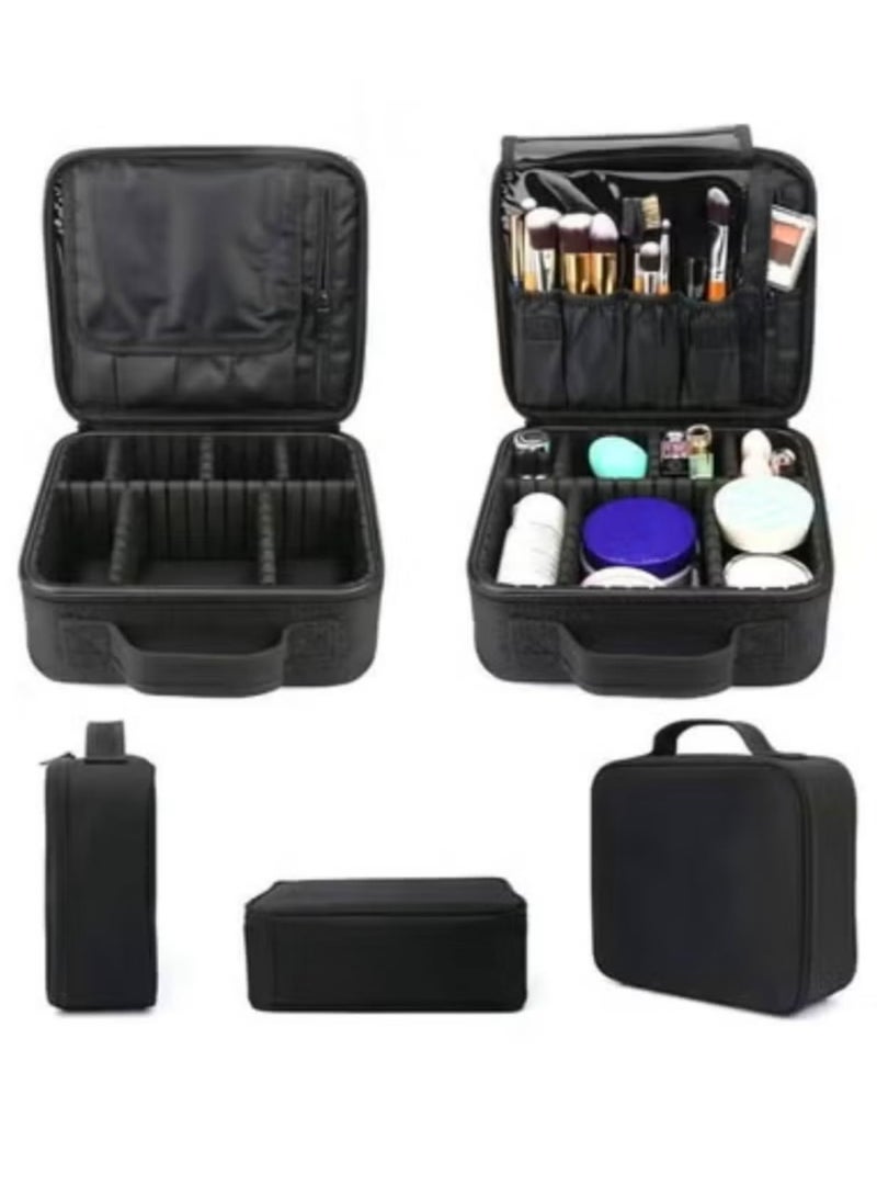 Makeup Bag Empty Vanity Bag – Portable Cosmetic Organizer with Adjustable Slots, Black, Size 25 XS - Image 4