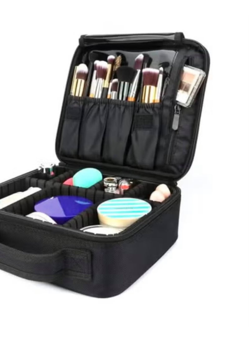 Makeup Bag Empty Vanity Bag – Portable Cosmetic Organizer with Adjustable Slots, Black, Size 25 XS - Image 3