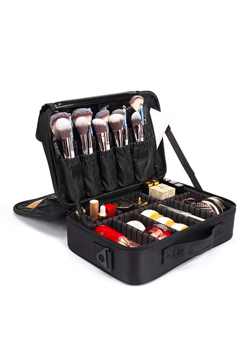 Makeup Bag Empty Vanity Bag – Portable Cosmetic Organizer with Adjustable Slots, Black, Size 25 XS - Image 2