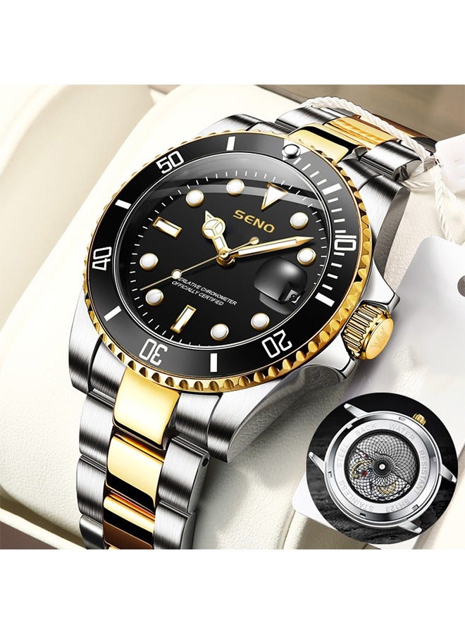 SENO Automatic waterproof luminous quartz business watch with date display, gold and silver interlaced stainless steel wristwatch. - Image 3