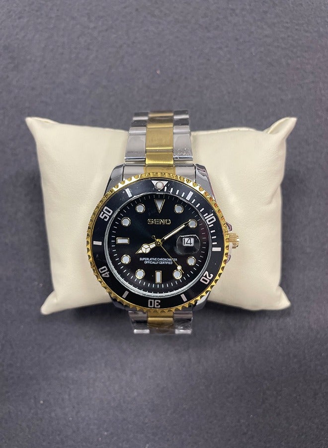 SENO Automatic waterproof luminous quartz business watch with date display, gold and silver interlaced stainless steel wristwatch. - Image 4