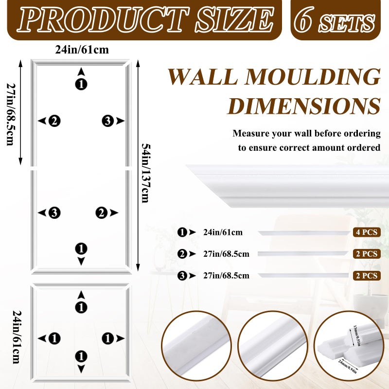Pangda Peel and Stick Wall Molding Kit, 3D Premade Accent Molding Wainscoting Panel for Interior Wall Moulding Decor, Ready to Assemble Wainscoting Accent Panel(6 Set,24 x 54 in) - Image 2