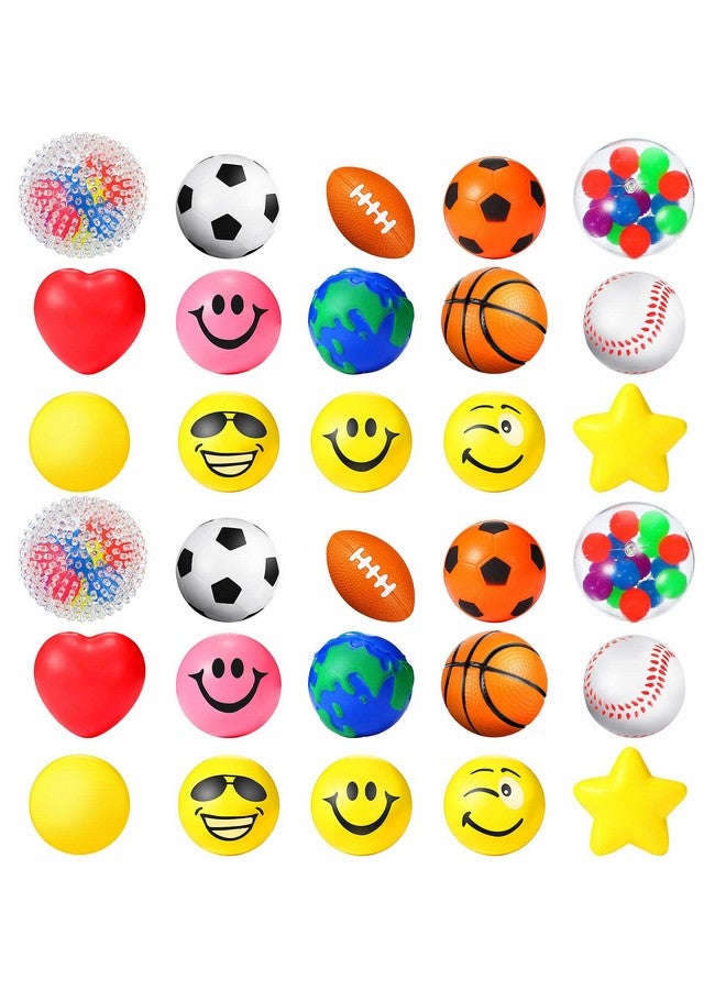 Civaner 30 Pieces Stress Balls 2 Inch Stress Smile Balls Stress Ball Pack Stress Relief Small Balls Toys Prizes For Teens Treasure Box Classroom Prizes School Office Party Favor Birthday Gift Multicolors - Image 1